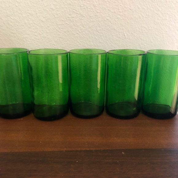 Five Recycled Glass Emerald Green Boho Tumblers